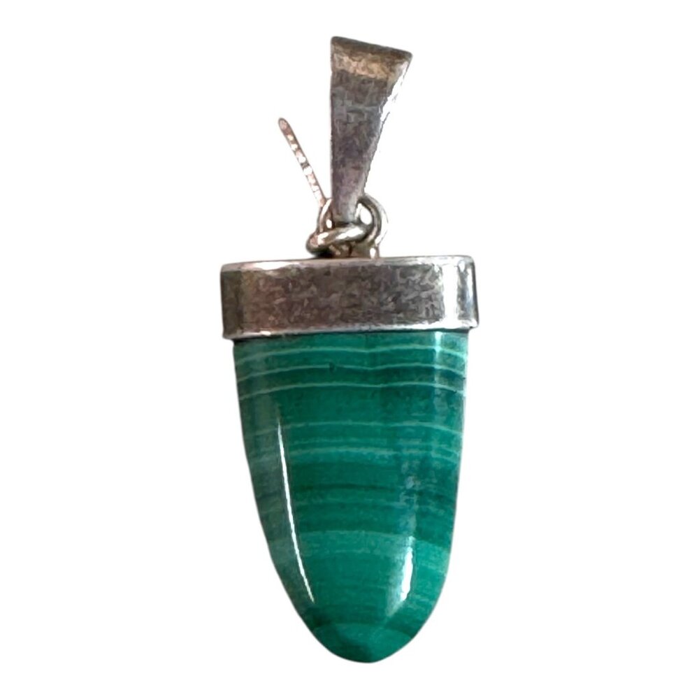 Vintage Sterling Silver & Green Malachite Pendant Mexico Stamped Artisan Craft